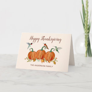 Anpassade kolibrier och pumpa Thanksgiving Helgkort