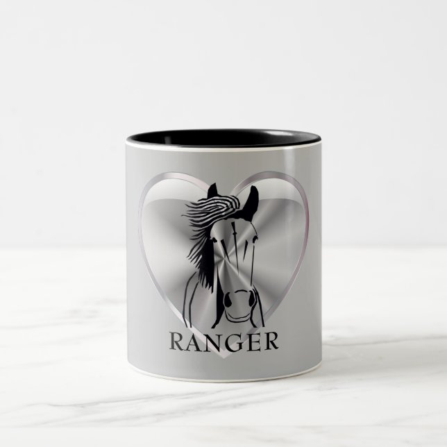 Anpassade Konstnärliga Silver Heart Horse Mugg (Center)