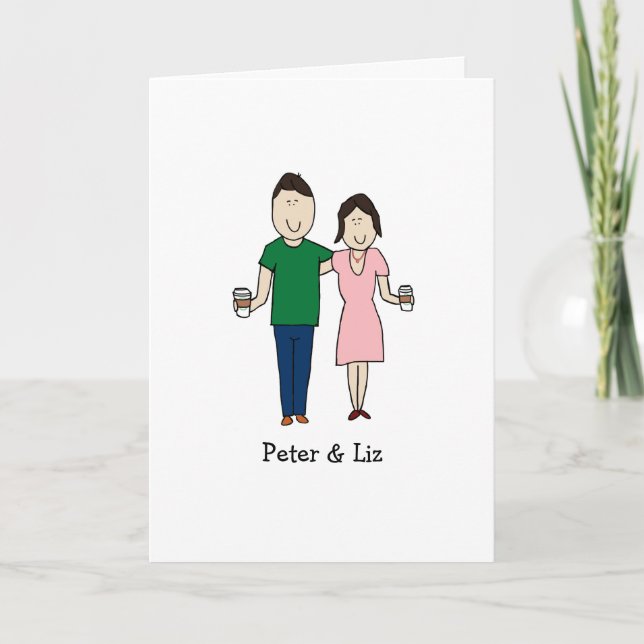 Anpassade kort- kaffedrickande par kort (Framsida)