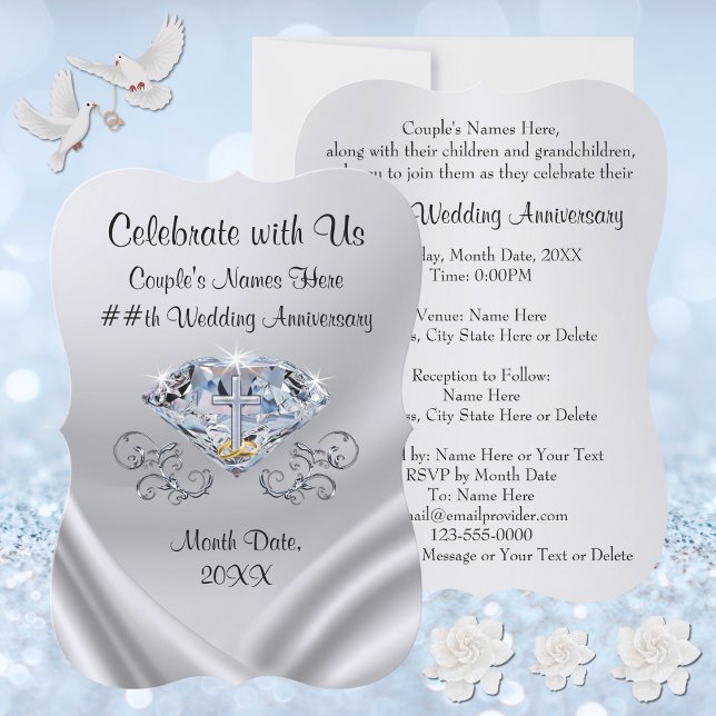 Anpassade kristna bröllopsjubileums inbjudningar (Diamond Wedding Anniversary Invitations. 60th Wedding Anniversary Party Invitations. 60 years.)