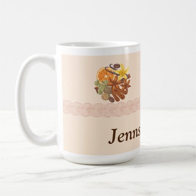 Anpassade, kryddor, sädesvätska och extrakt kaffemugg (Vänster)