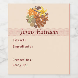 Anpassade, kryddor, safter och extrakt vinflaska etikett