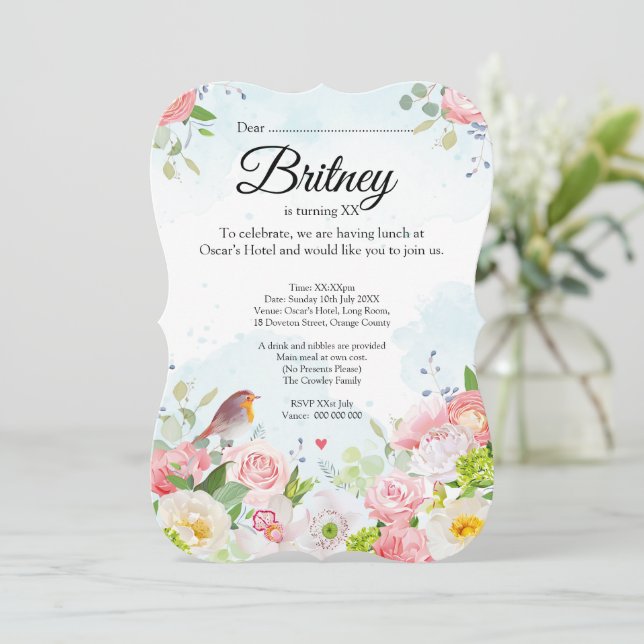 Anpassade Kvinnlig födelsedagsinbjudan - redigerba (Stående Fram)