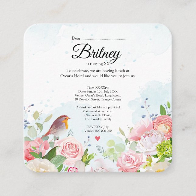 Anpassade Kvinnlig födelsedagsinbjudan - redigerba Tilläggskort (Framsida)