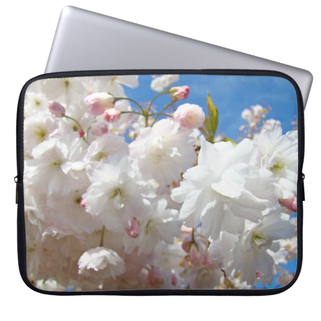 Anpassade laptopslevor Vita vårblommor Laptop Sleeve (Framsidan)