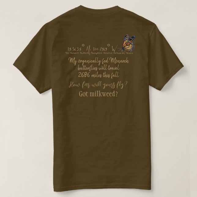 Anpassade Latitude & Longitud Monarch-fjäril T Shirt (Design baksida)