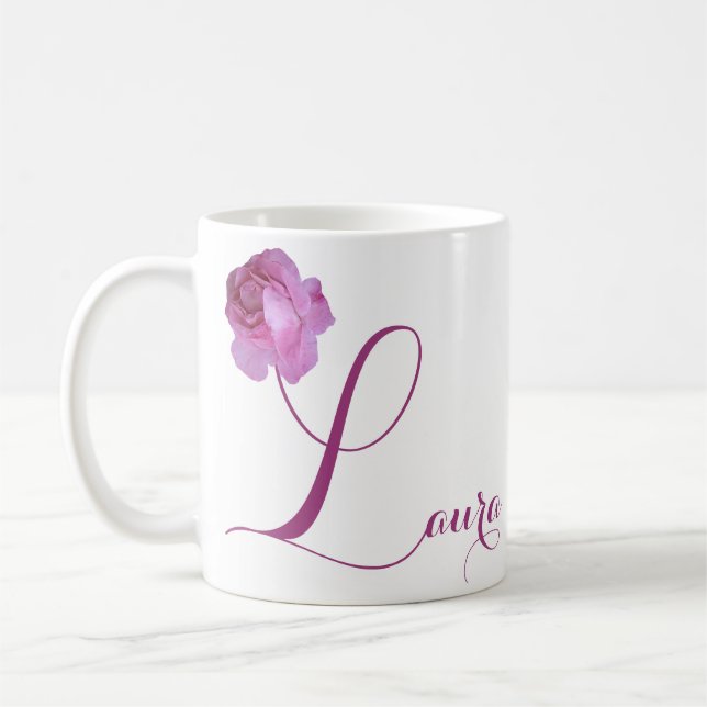 Anpassade Laura namn söt rosa ros blommigt Kaffemugg (Vänster)