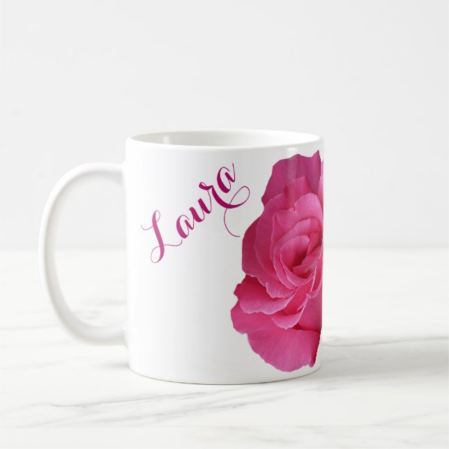 Anpassade Laura namn söt rosa ros blommigt Kaffemugg (Vänster)