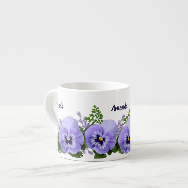 Anpassade Lavendel Pensé Blommor Espressokopp (Framsida vänster)