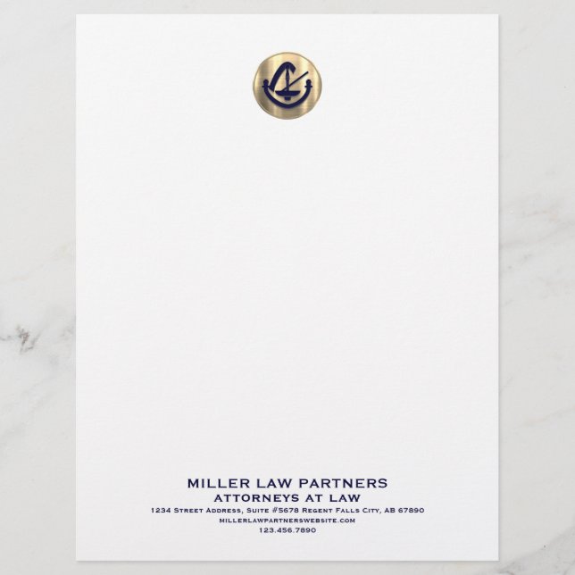 Anpassade Law Firm Letterhead Elegant Guld Logotyp Brevhuvud (Framsida)