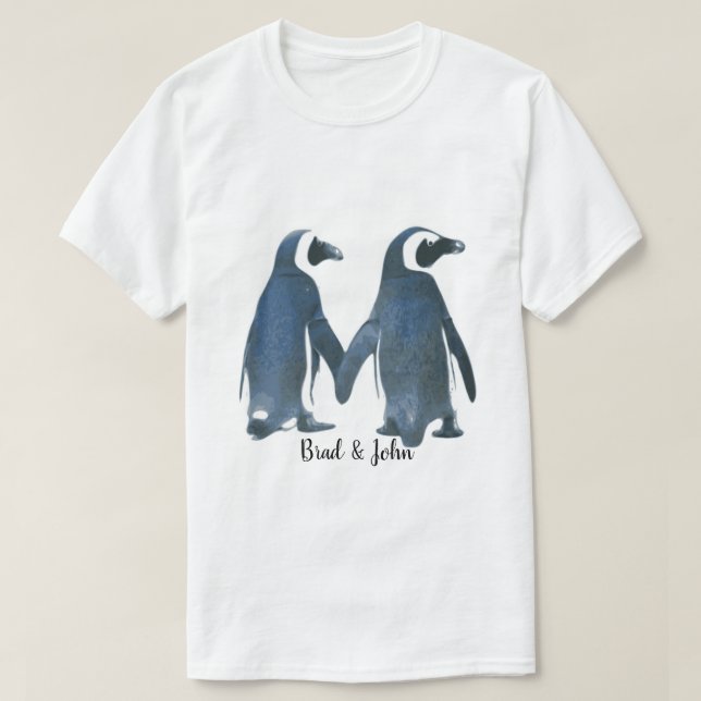 Anpassade LGBTQ Gay Penguins in Kärlek T-Shirt (Design framsida)
