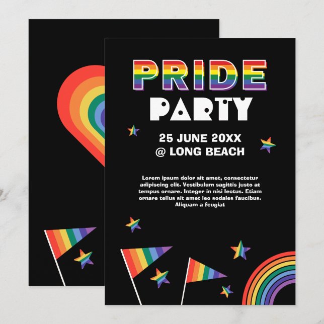Anpassade LGBTQIA+ Pride Party Inbjudningar (Fram/baksida)
