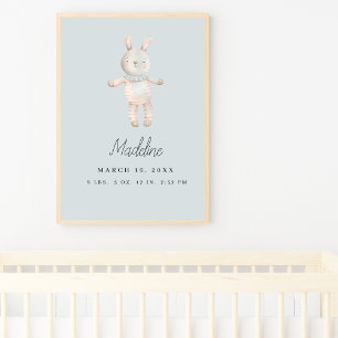 Anpassade Light Blue Rosa Bunny Nursery Poster