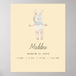Anpassade Light Gult Rosa Bunny Nursery Poster