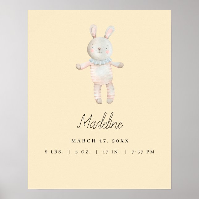Anpassade Light Gult Rosa Bunny Nursery Poster (Framsidan)