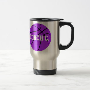 Anpassade Lila Basketball Coach Traveling Mugg