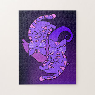Anpassade Lila Gemini Retro Neon Kittens Pussel