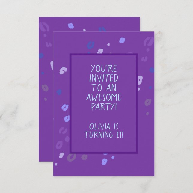 Anpassade Lila Leopard Print Party-inbjudan (Fram/baksida)