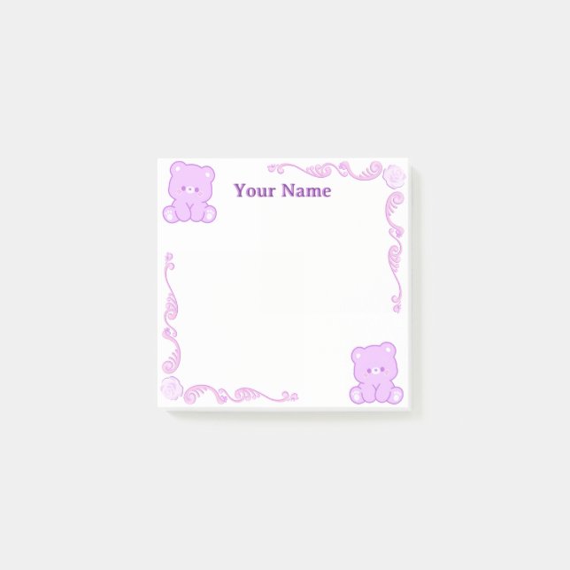 Anpassade lila teddybjörn Filigree Post-it Notes Block (Framsida)