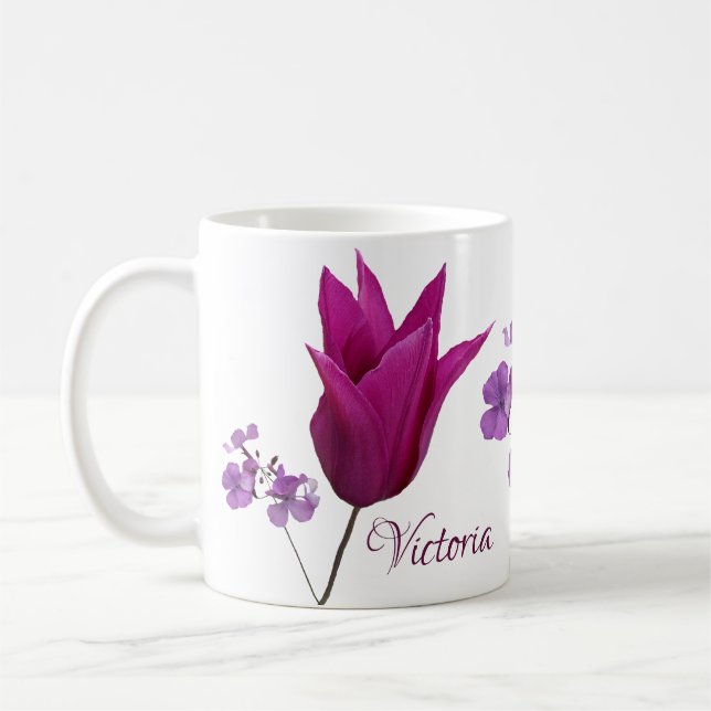Anpassade lila vår blommor Victoria namn Kaffemugg (Vänster)