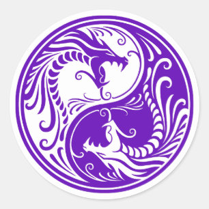Anpassade Lila Yin Yang Dragons Runt Klistermärke