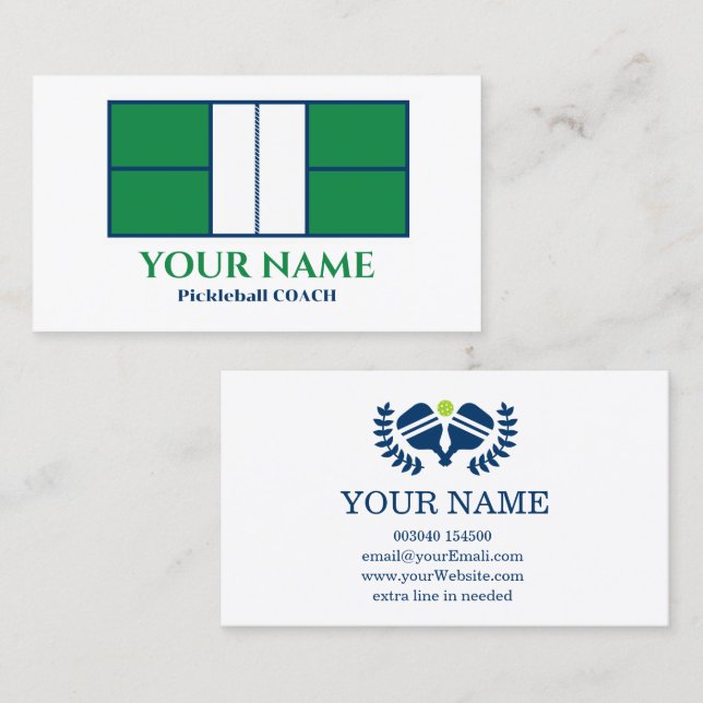 Anpassade lime grön, realistisk pickleball visitkort (Fram/baksida)