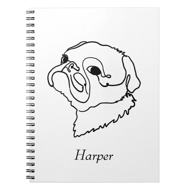 Anpassade Line art Pug Anteckningsbok (Framsidan)
