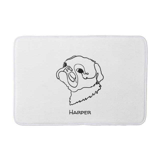 Anpassade Line art Pug Badrumsmatta (Framsidan)