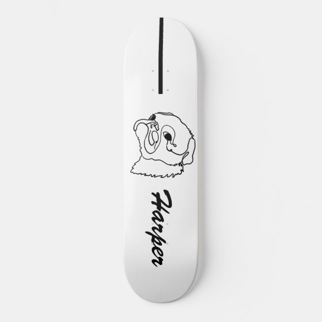 Anpassade Line art Pug Mini Skateboard Bräda 18,5 Cm (Framsida)
