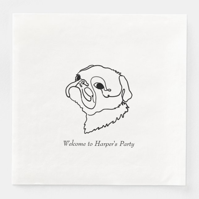 Anpassade Line art Pug Pappersservett (Framsida)