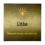 Anpassade Litha Ceramic Tile Kakelplatta<br><div class="desc">Fira sommarhöjden med denna gyllene keramiska bricka designad, särskilt för Litha. På framkanten skiner en djärv symbol för sol, dess gyllene strålar som sträcker sig utåt och fångar varma, energi och glädje från sommarsolosten. Utformningen frammanar andan av firande, mängden och omvandlingen. Den här plattan fungerar perfekt som en underlägg, en...</div>