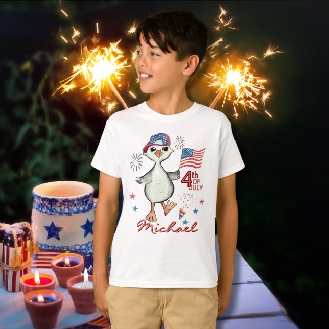 Anpassade Little Boy Fånig Goose 4 juli T Shirt (Customizable Little Boy Silly Goose 4th of July Tri-Blend Shirt )
