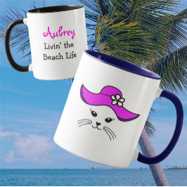 Anpassade Little Cat Beach Girl Mugg