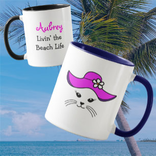 Anpassade Little Cat Beach Girl Mugg