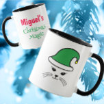 Anpassade Little Cat Santa Elf Mugg<br><div class="desc">Ingen varelse rör om, förutom en liten katt. Den här vackra lilla jultomtekatten kommer säkert att ge ett julleende. Helt anpassade. Ändra namn, färger (till och med hatten färg), teckensnitt och citattecken. Klicka bara på "Redigera design" och klicka på det objekt som du vill ändra och växla ut färg för...</div>
