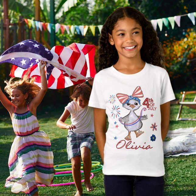 Anpassade Little Girl Fånig Goose 4 juli T Shirt (Customizable Little Girl Silly Goose 4th of July T T-Shirt)