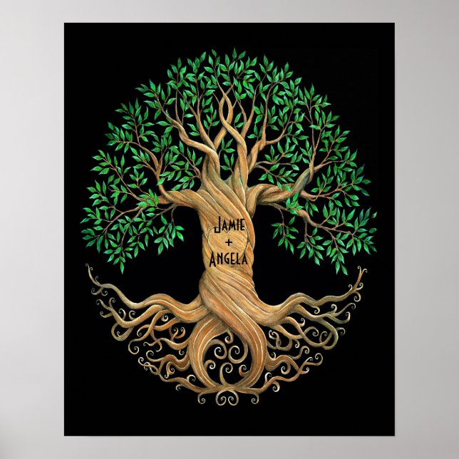 Anpassade Livets träd Carved Heart med Namn Poster (Framsidan)