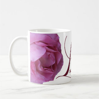 Anpassade Lizzie namn söt rosa ros blommigt Kaffemugg