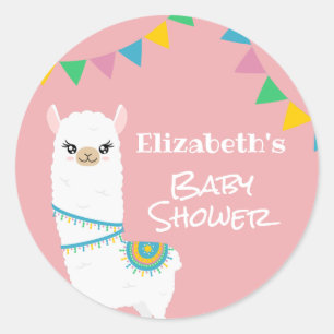 Anpassade Llama Baby Shower Runt Klistermärke
