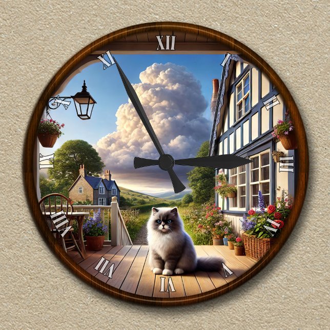 Anpassade- lock med fluffy Ragdoll Rund Klocka (Skapare uppladdad)
