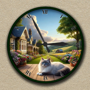 Anpassade- lock med fluffy Ragdoll Rund Klocka