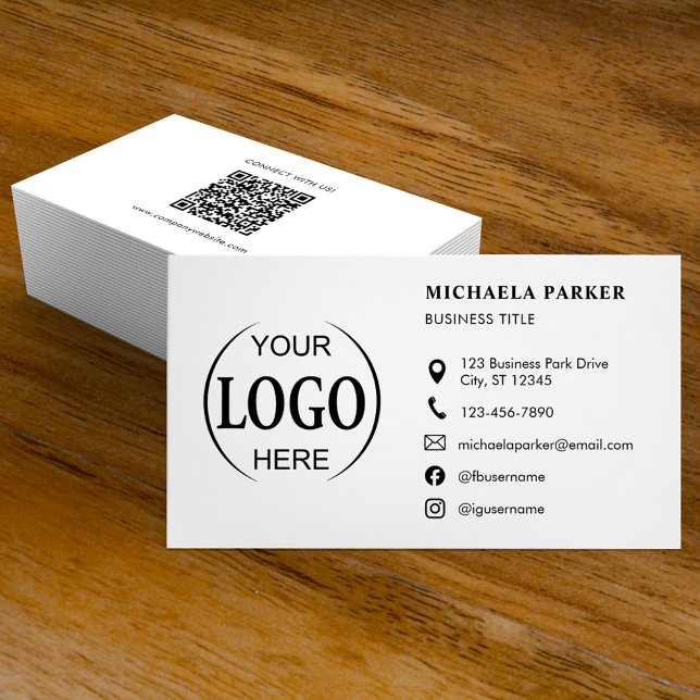 Anpassade logotypikoner Modern vit QR-kod Visitkort (Skapare uppladdad)
