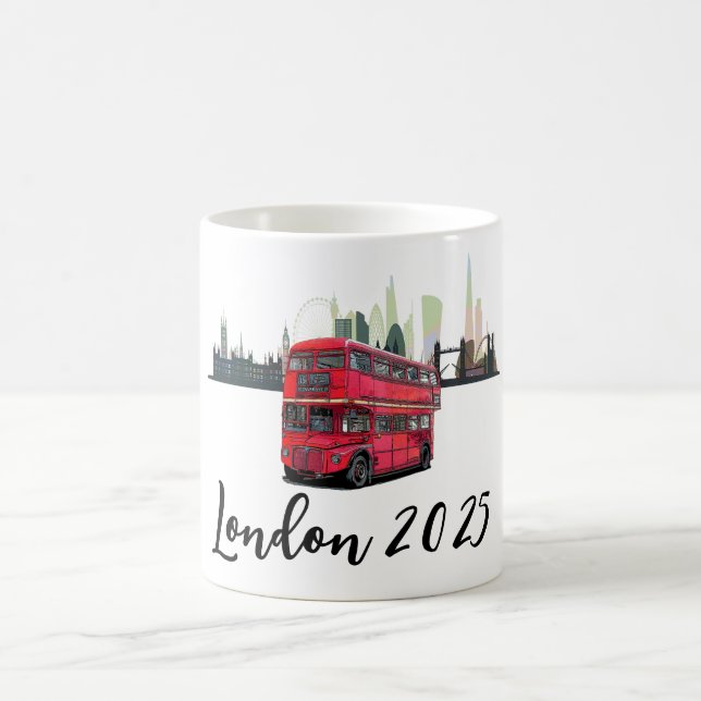 Anpassade London Skyscape Red Buss Souvenir Kaffemugg (Center)
