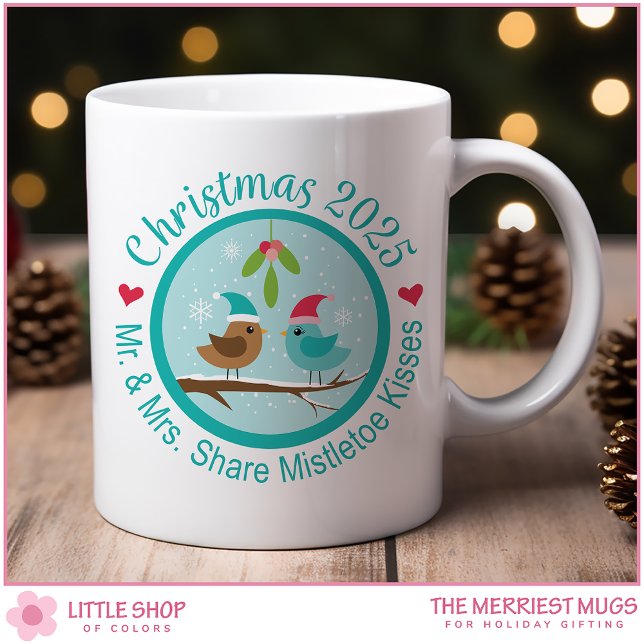 Anpassade Love birds Mistletoe Kisses Kaffemugg (Skapare uppladdad)