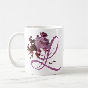 Anpassade Lucy namn rosa ros-blommor trendig Kaffemugg