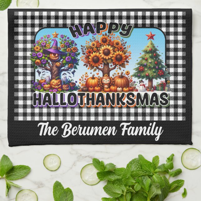 Anpassade Lycklig Hallothanksmas Kitchen Towel Kökshandduk (Vikta)
