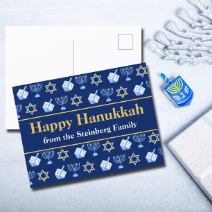 Anpassade Lycklig Hanukkah Blue Mönster Helgdag Vykort
