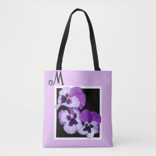 Anpassade M namn monogram lila blommigt boho Tygkasse