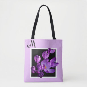 Anpassade M namn monogram lila blommigt boho Tygkasse