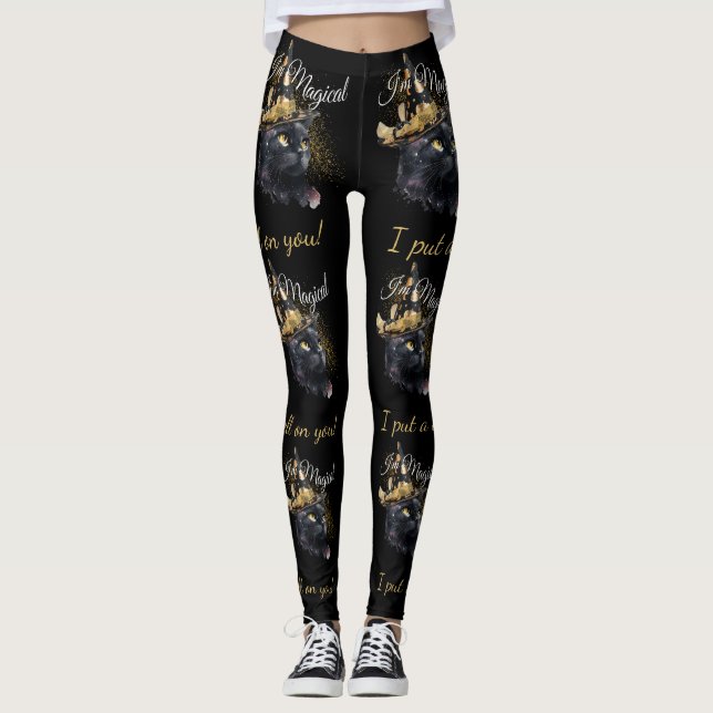 Anpassade Magic Black Cat Halloween Leggings (Framsida)